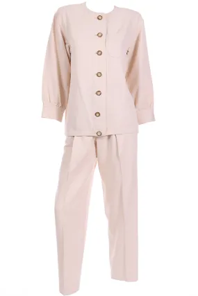 1970s Yves Saint Laurent Natural Linen 2 Pc Jacket & Trouser Suit