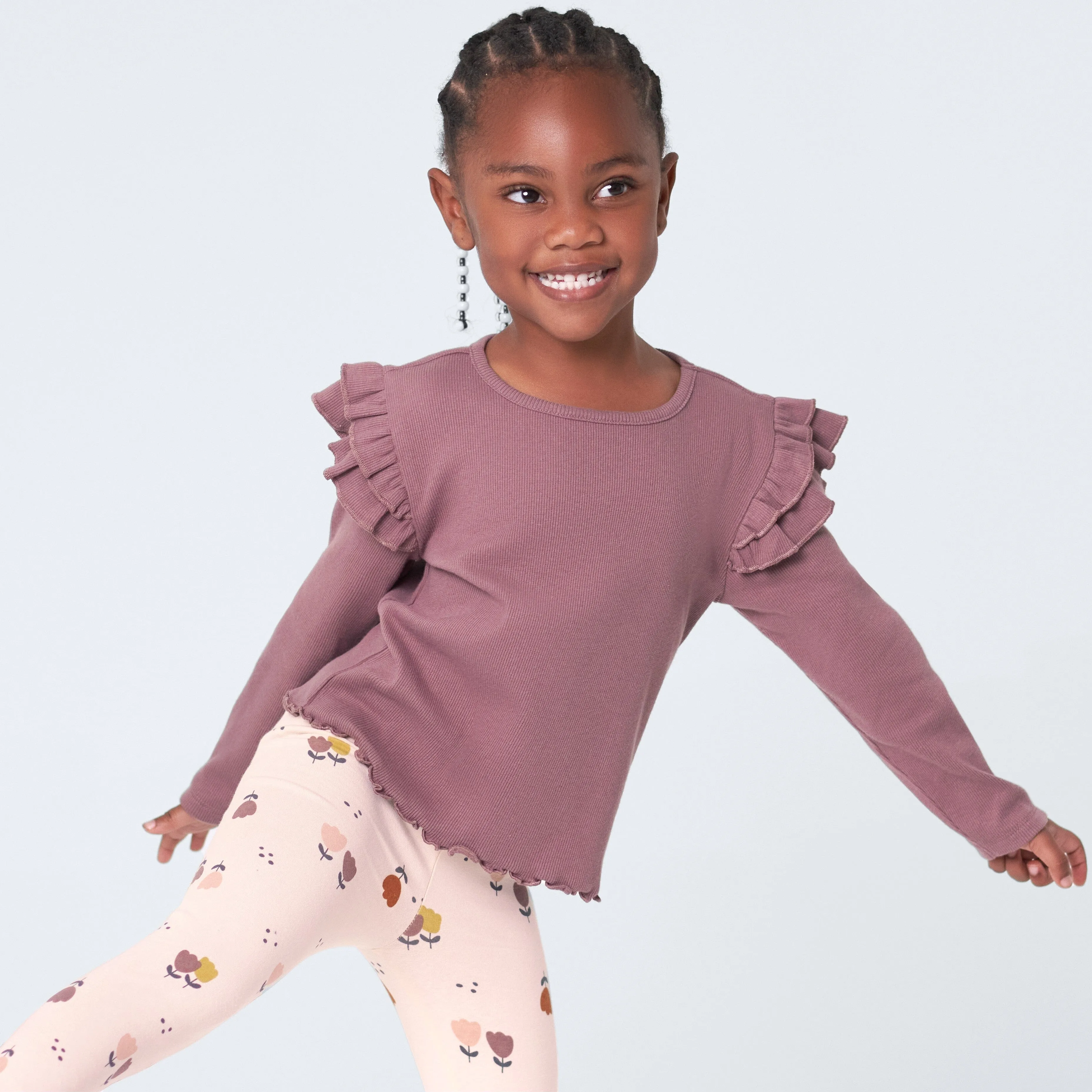 2-Pack Infant & Toddler Girls Burgundy Floral Double Ruffle Tops