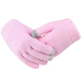 2 PCS Feather Yarn Touch Screen Gloves Outdoor Full Finger Gloves(Pink)