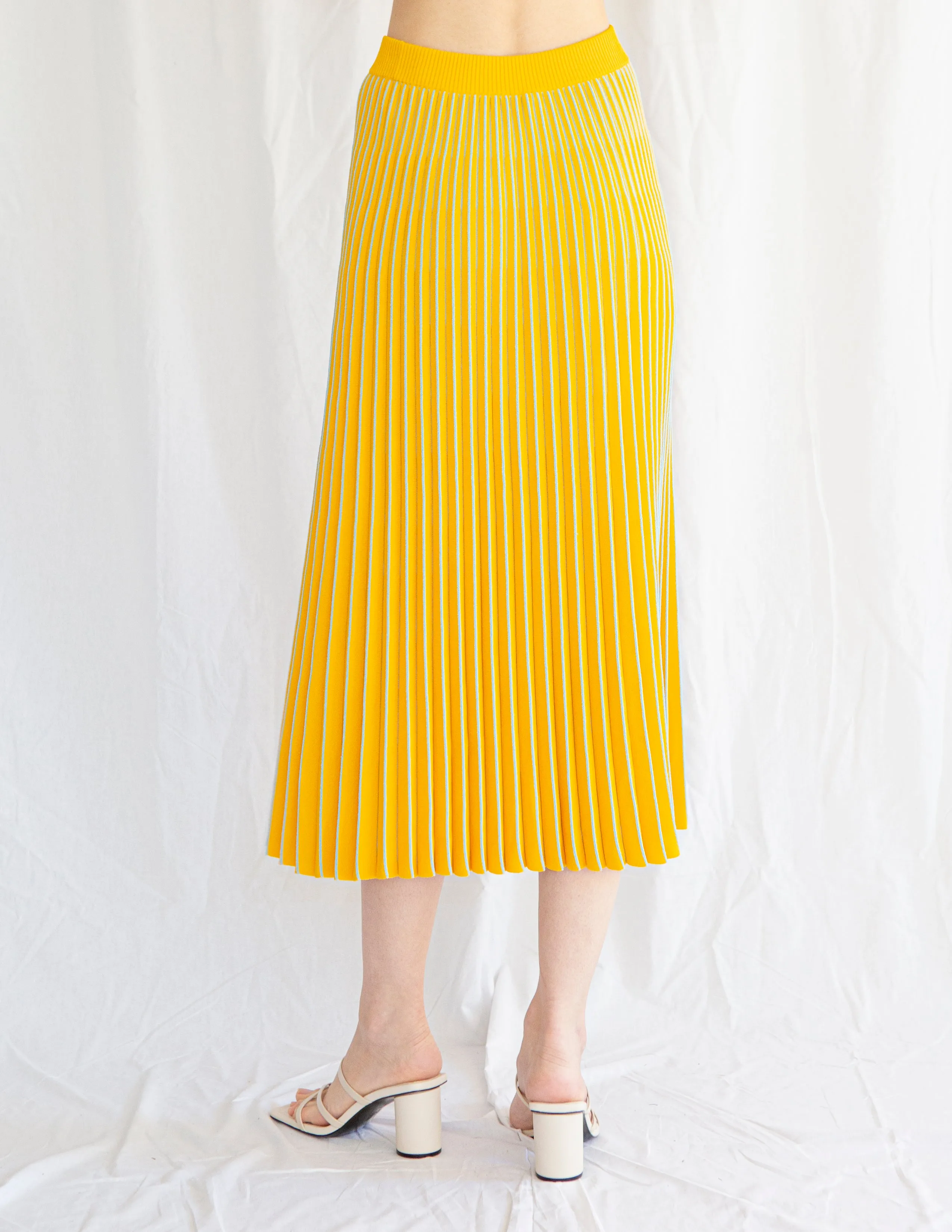 3D Knit Pleated Skirt in Sunflower