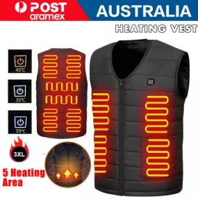 3XL Heated Electric Vest Poly Velvet USB Thermal Jacket Winter