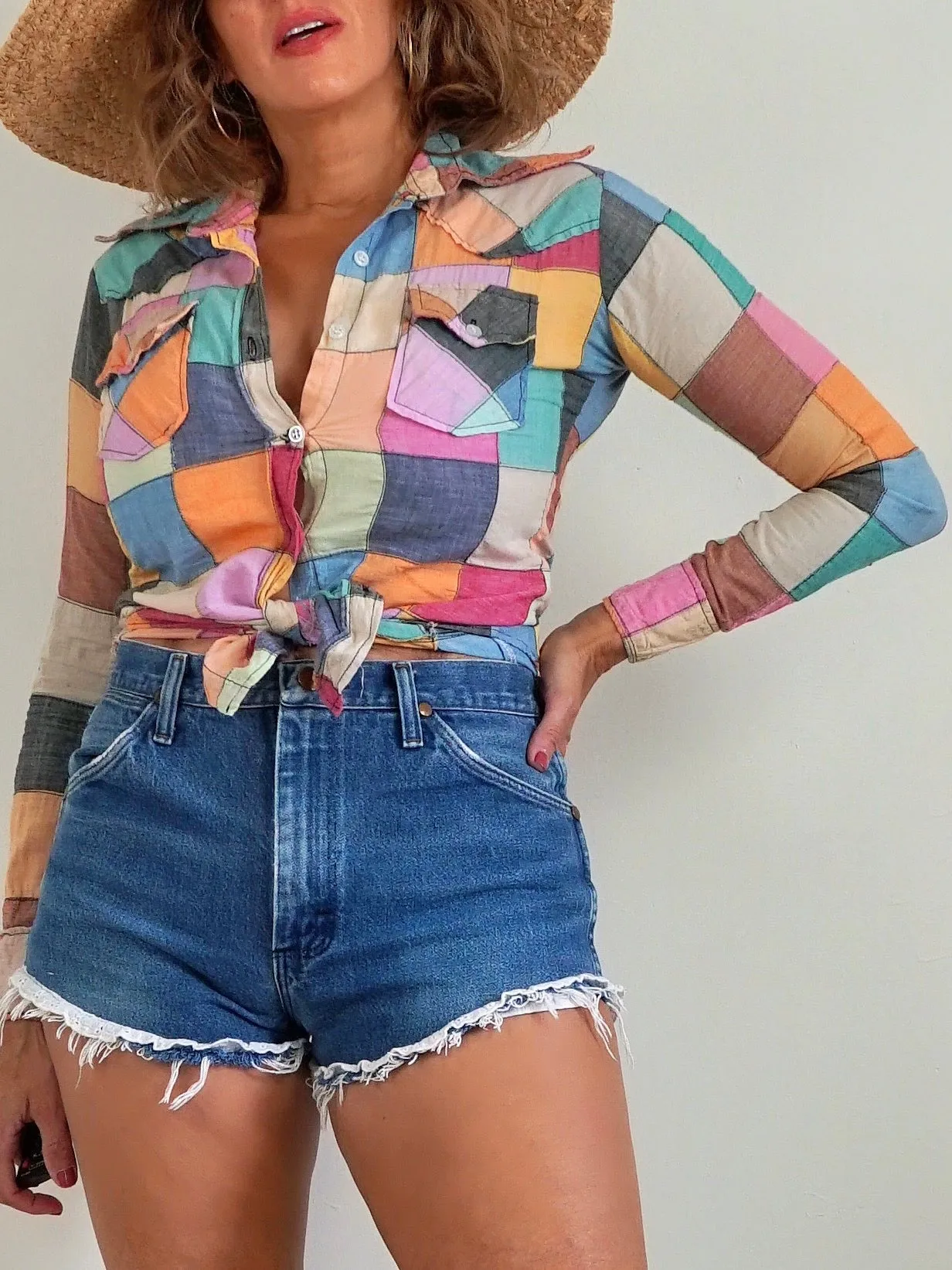 70's Madras Pastel Patchwork Shirt