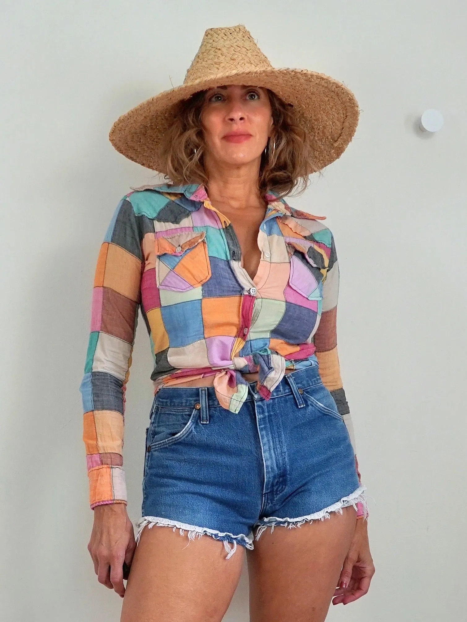 70's Madras Pastel Patchwork Shirt