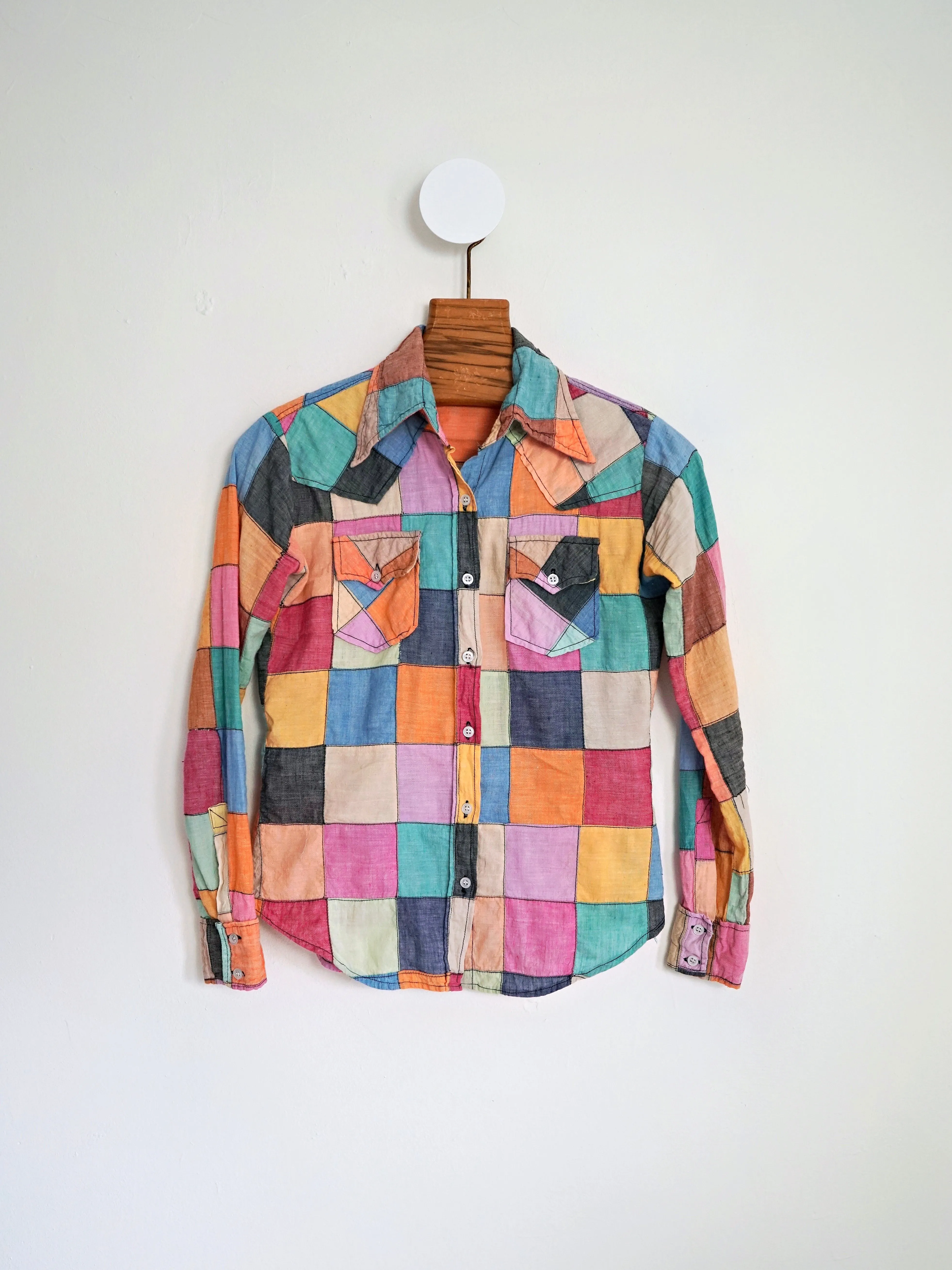 70's Madras Pastel Patchwork Shirt