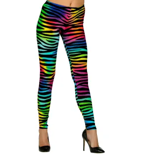 80s Neon Multicoloured Zebra Print Leggings