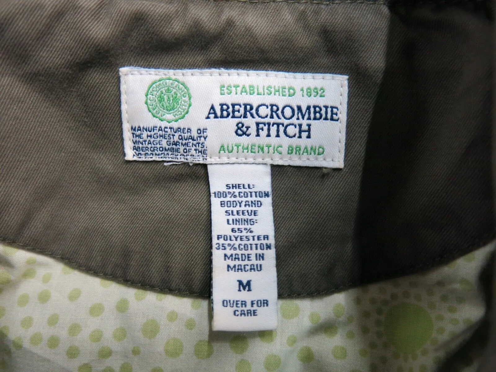 Abercrombie & Fitch Womens Full Zip Up Blouson Jacket 100% Cotton Green Size M