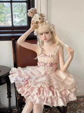 Aiertu Japanese Sweet Lolita Jsk Dresses Kawaii Women Vintage Elegant Lace Bowknot Princess Strap Dress Harajuku Y2k Clothes Hot Sellin