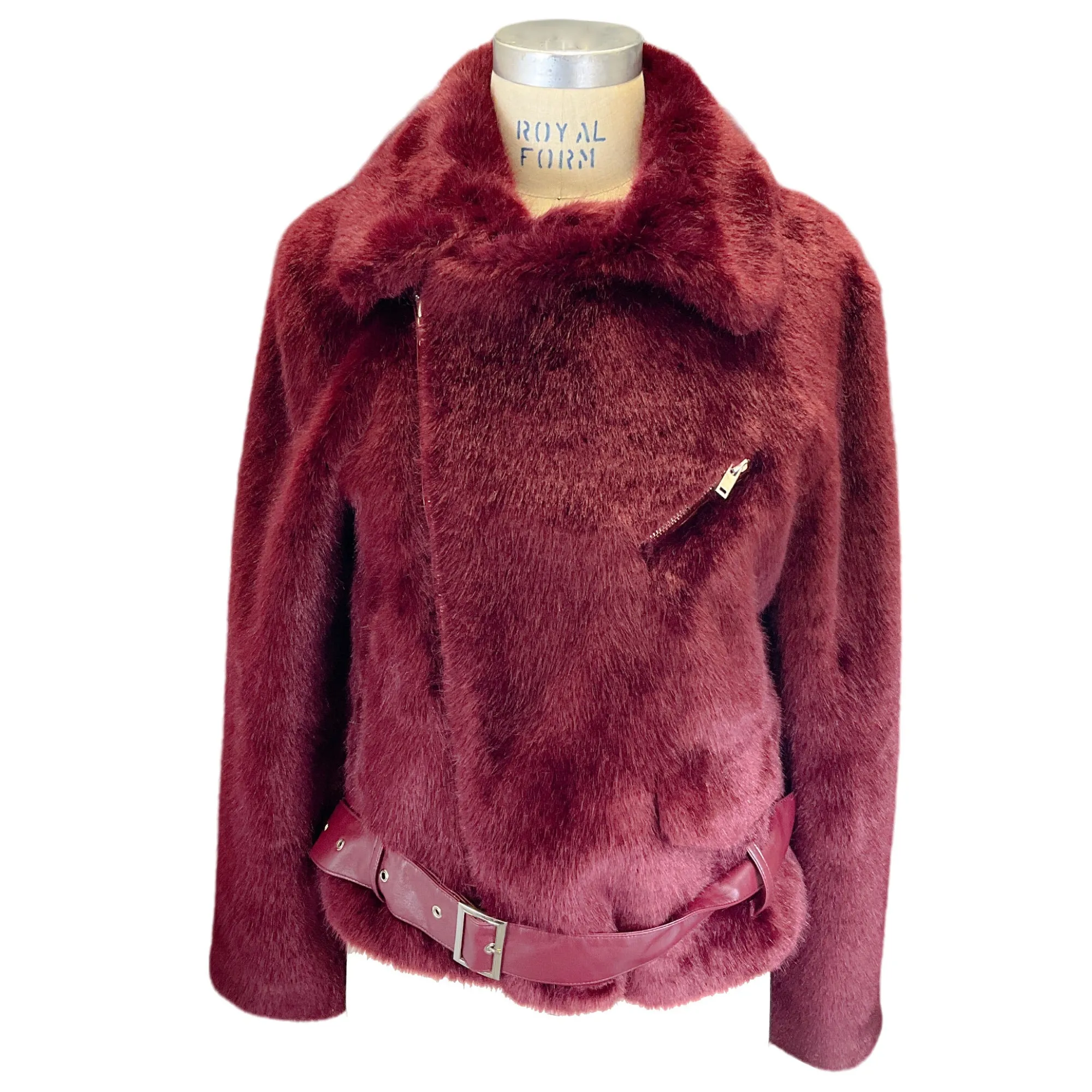 Alexis Burgundy Faux Fur Jacket