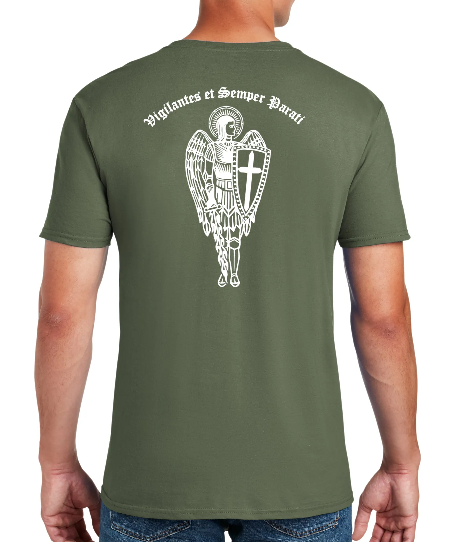 Archangel 6 4th OD Green 50-50 Blend (White Design) Unisex PT Short Sleeve Shirt