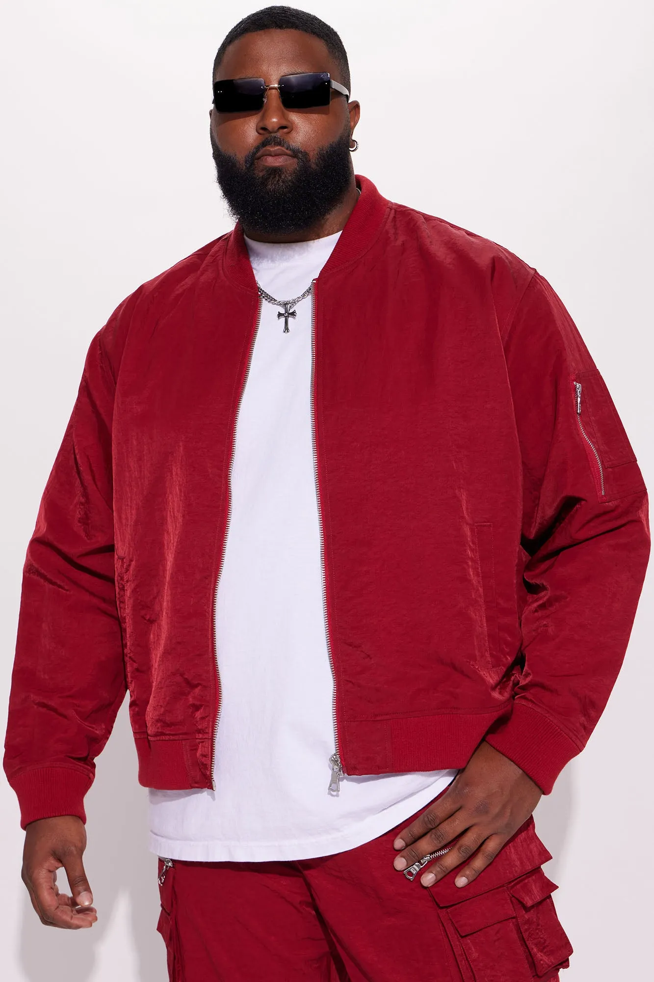 As It Was Nylon Military Bomber Jacket - Burgundy