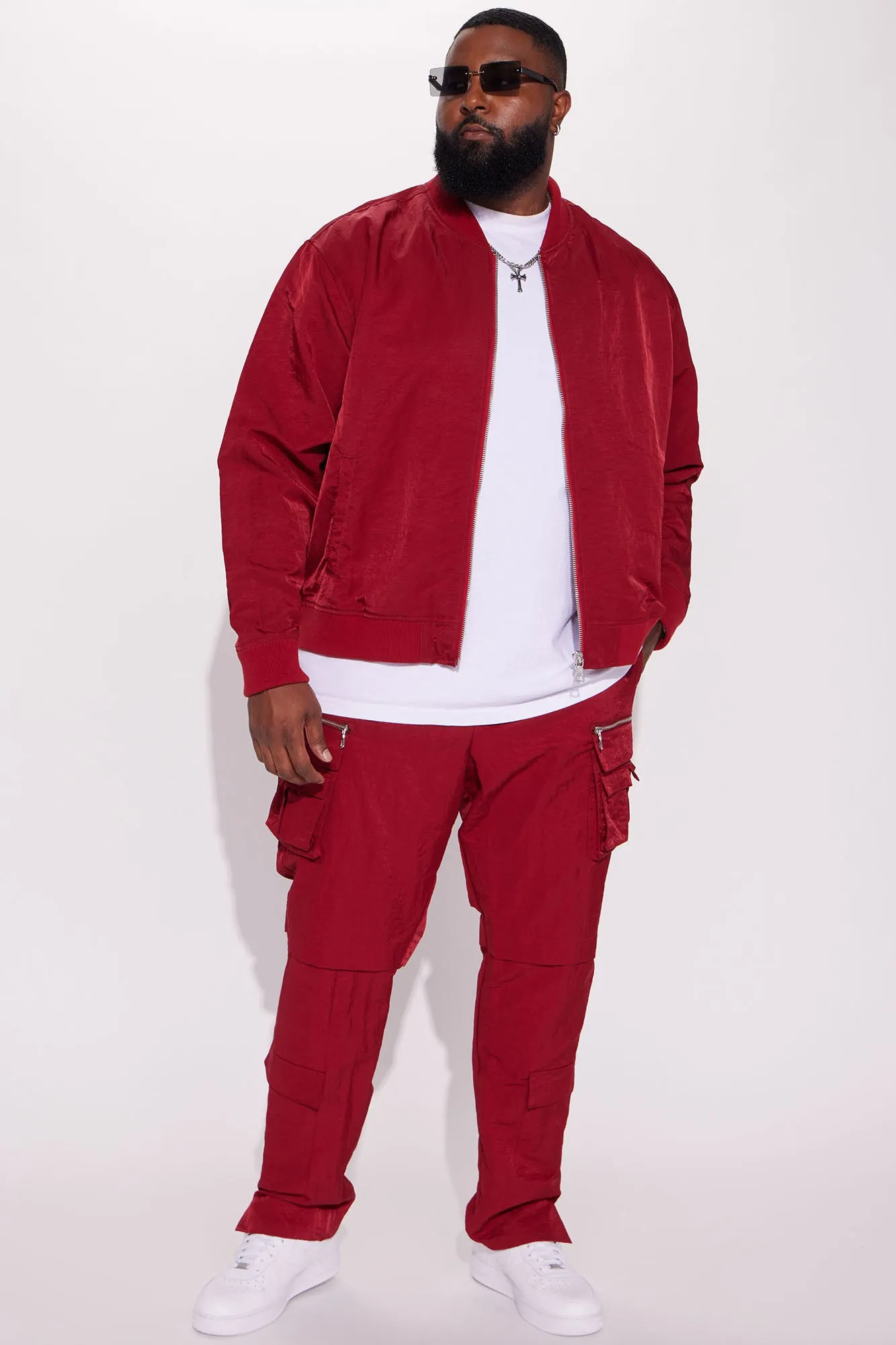 As It Was Nylon Military Bomber Jacket - Burgundy