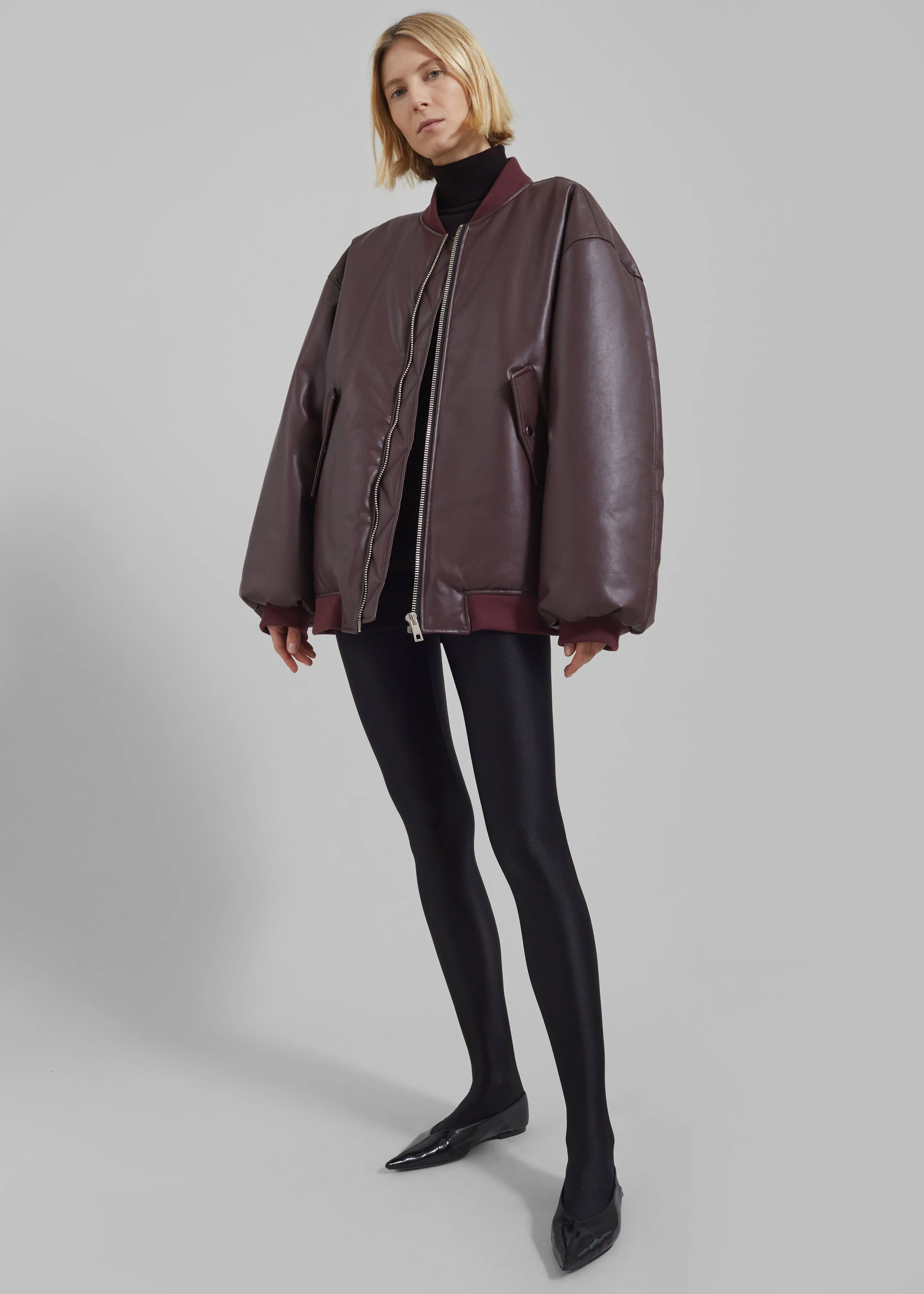 Astra Faux Leather Bomber Jacket - Burgundy