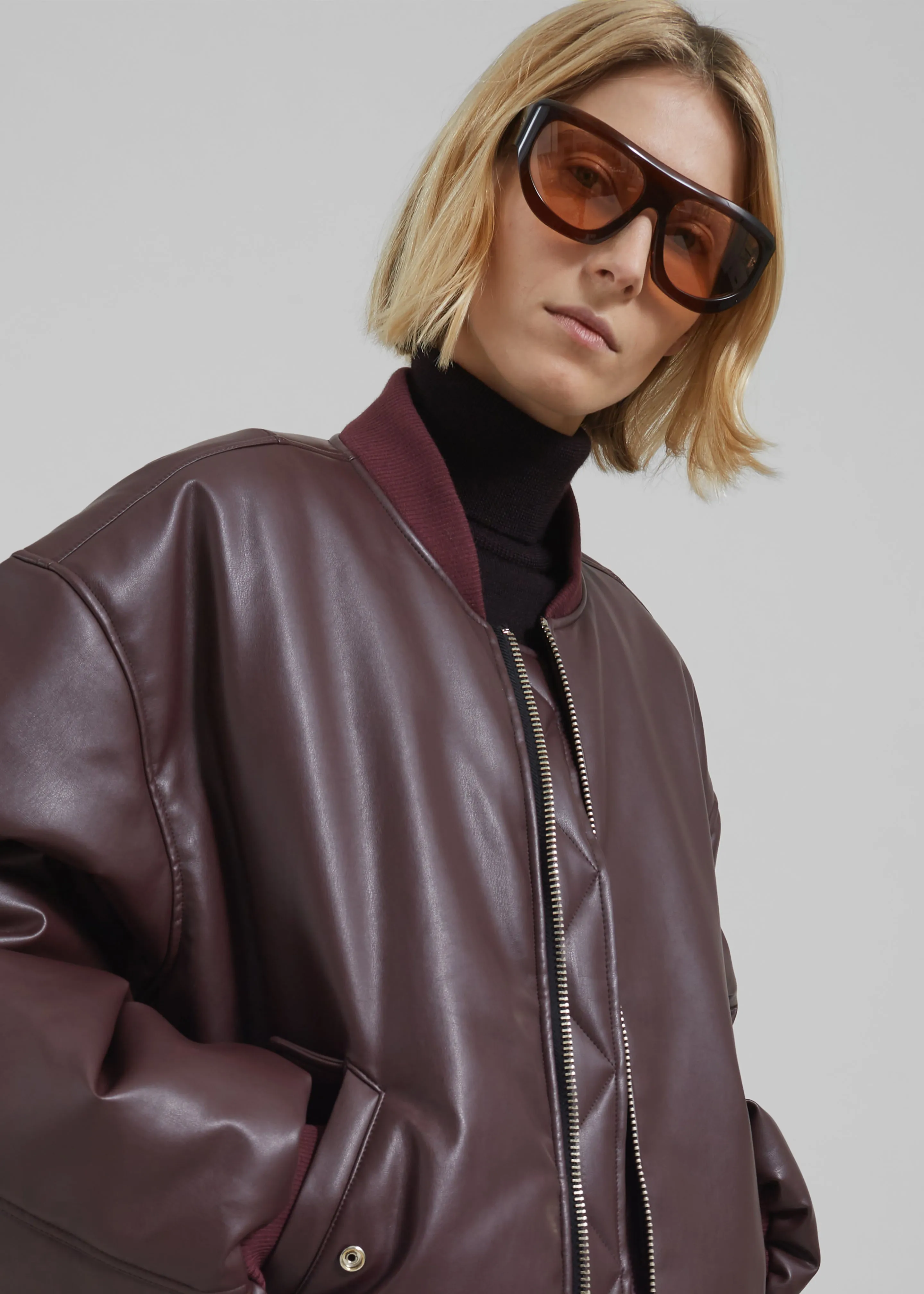 Astra Faux Leather Bomber Jacket - Burgundy