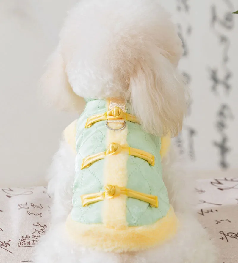 Autumn and winter dog New Year Chinese Tang suit button vest cotton coat medium and large dog Teddy pet clothes