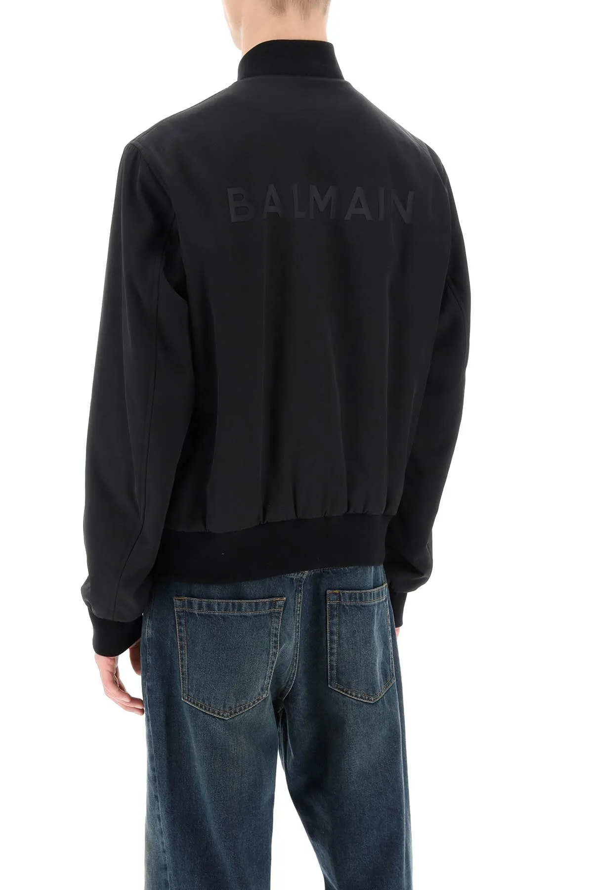 Balmain Nylon Bomber Jacket With Logo Print