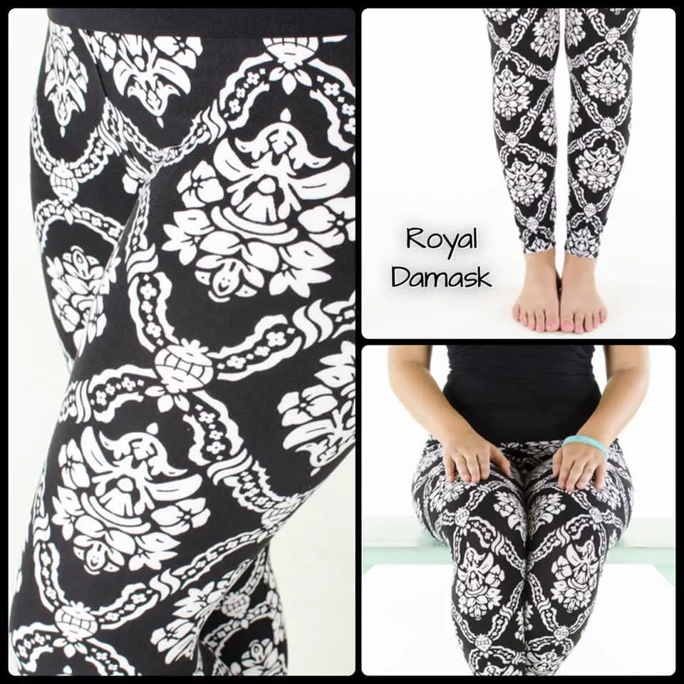 B&W Damask Print Soft Leggings