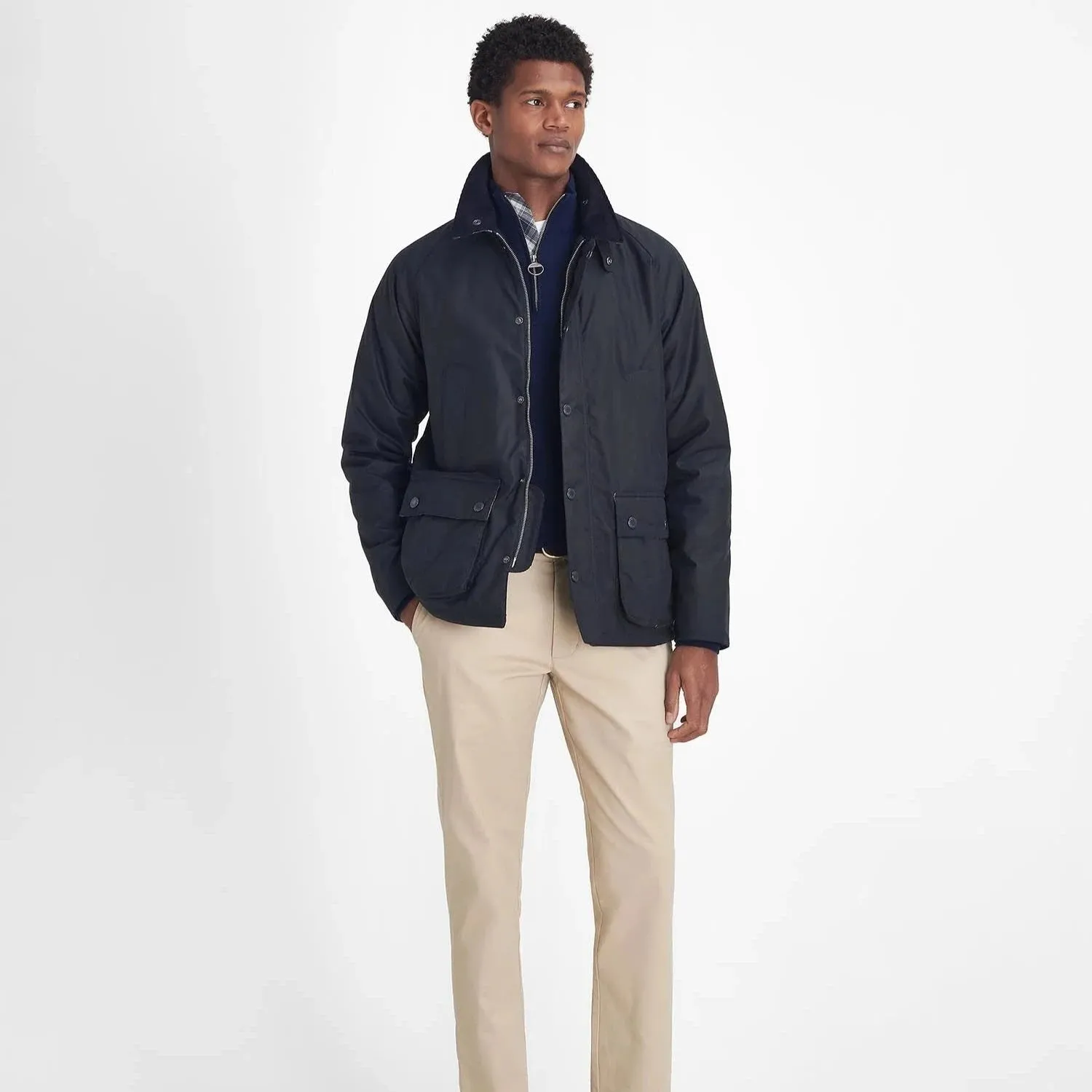 Barbour Men's Ambleside Wax Jacket in Navy/Blue Granite Tartan