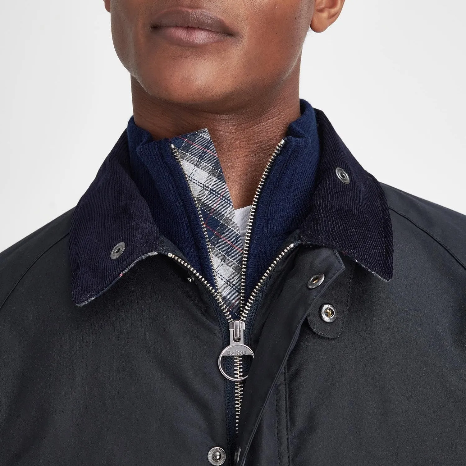 Barbour Men's Ambleside Wax Jacket in Navy/Blue Granite Tartan