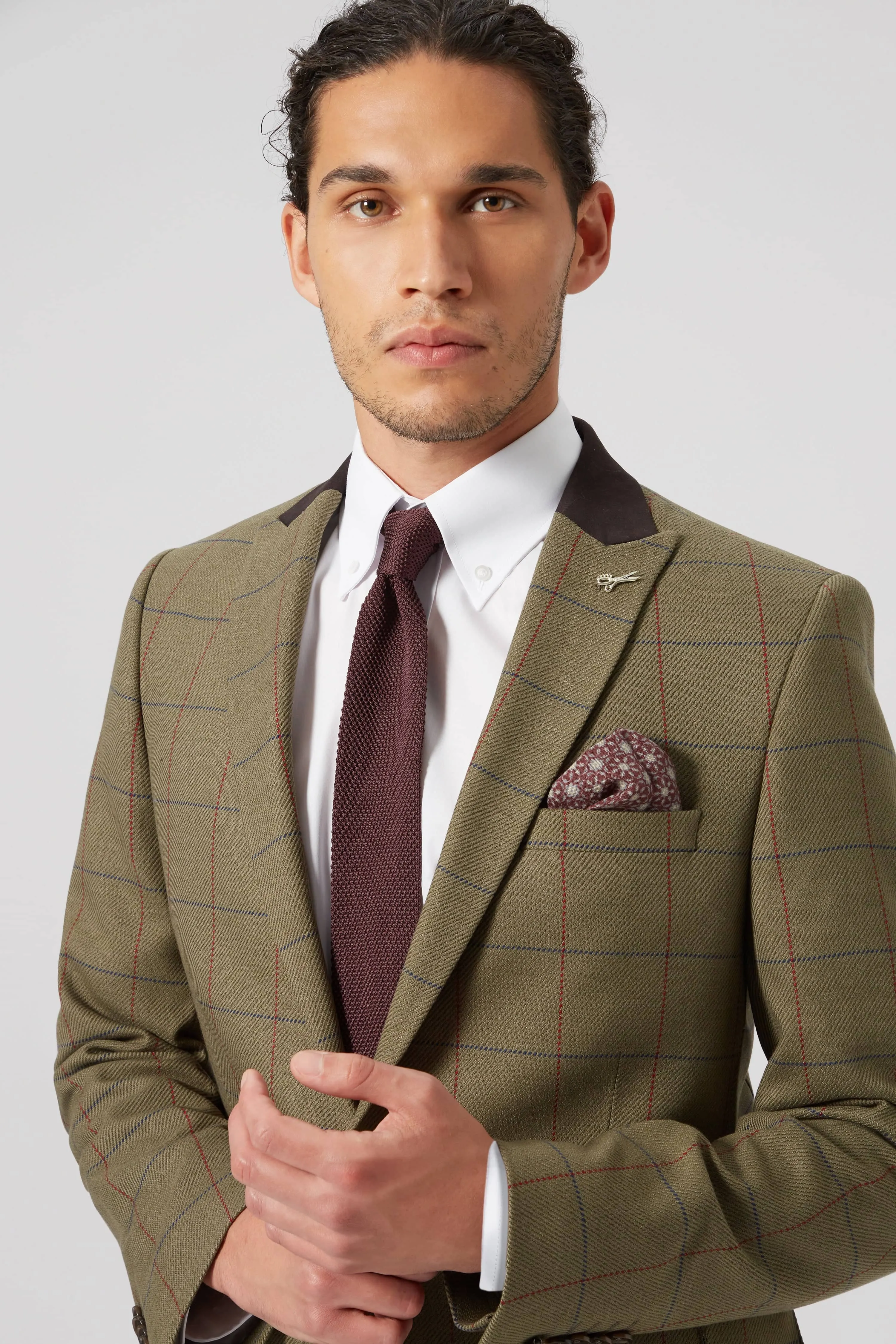 Beadon Slim Fit Khaki Check Tweed Suit - ARCHIVE