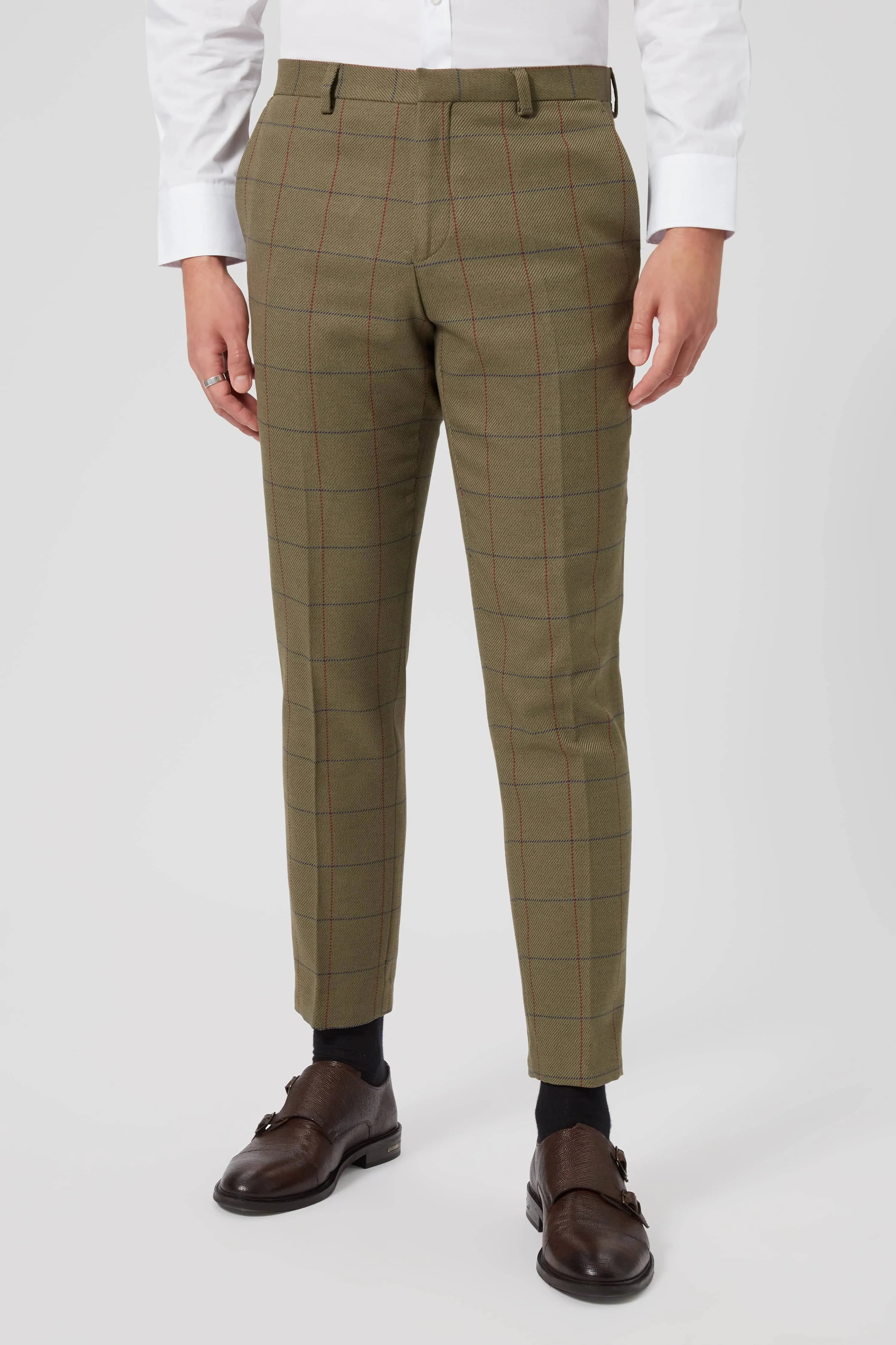 Beadon Slim Fit Khaki Check Tweed Suit - ARCHIVE