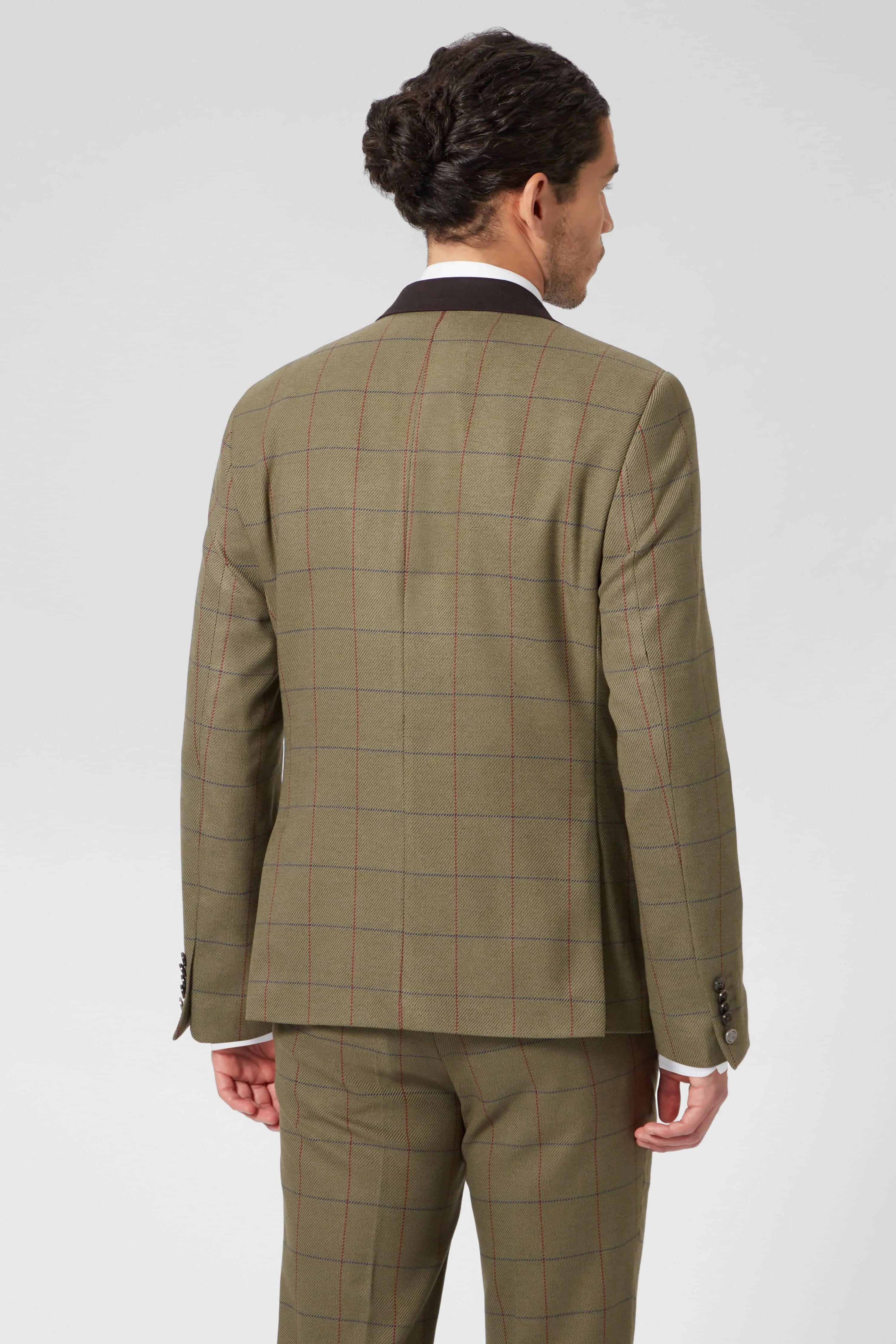 Beadon Slim Fit Khaki Check Tweed Suit - ARCHIVE