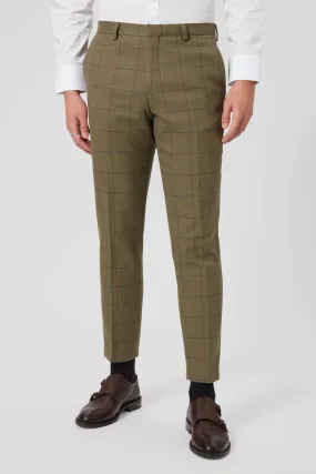 Beadon Slim Fit Khaki Check Tweed Trousers - ARCHIVE