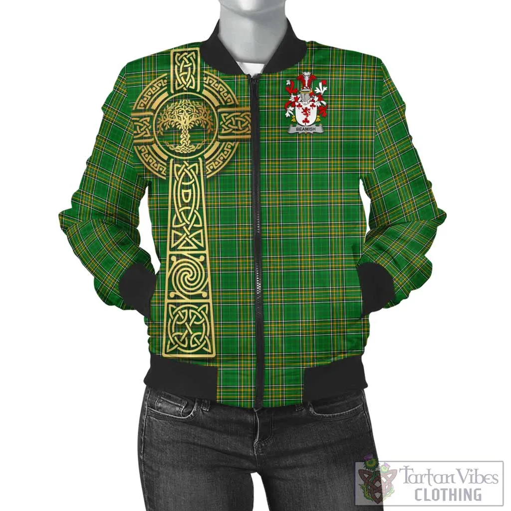 Beamish Irish Clan Tartan Bomber Jacket with Coat of Arms Celtic Tree of Life Style