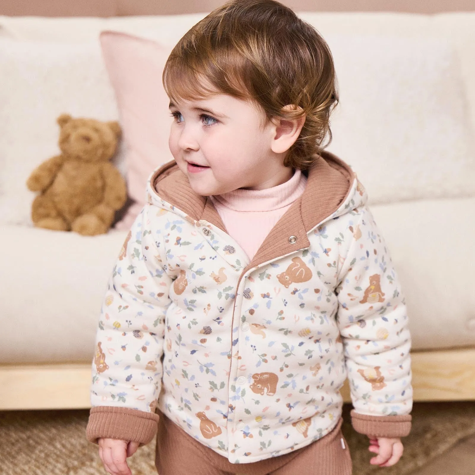 Bear Print Reversible Hooded Jacket