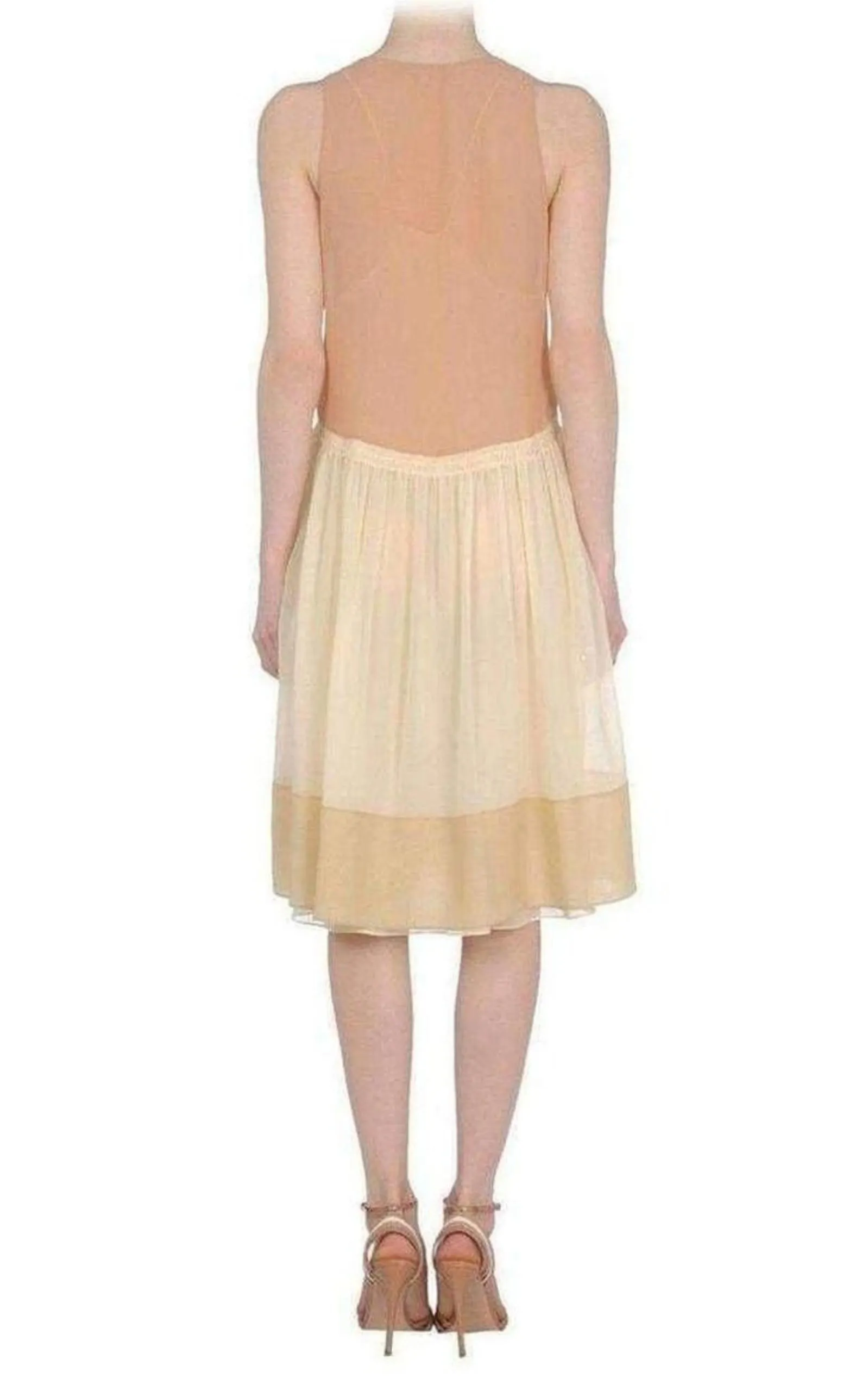 Beige Color Blocked Silk Dress