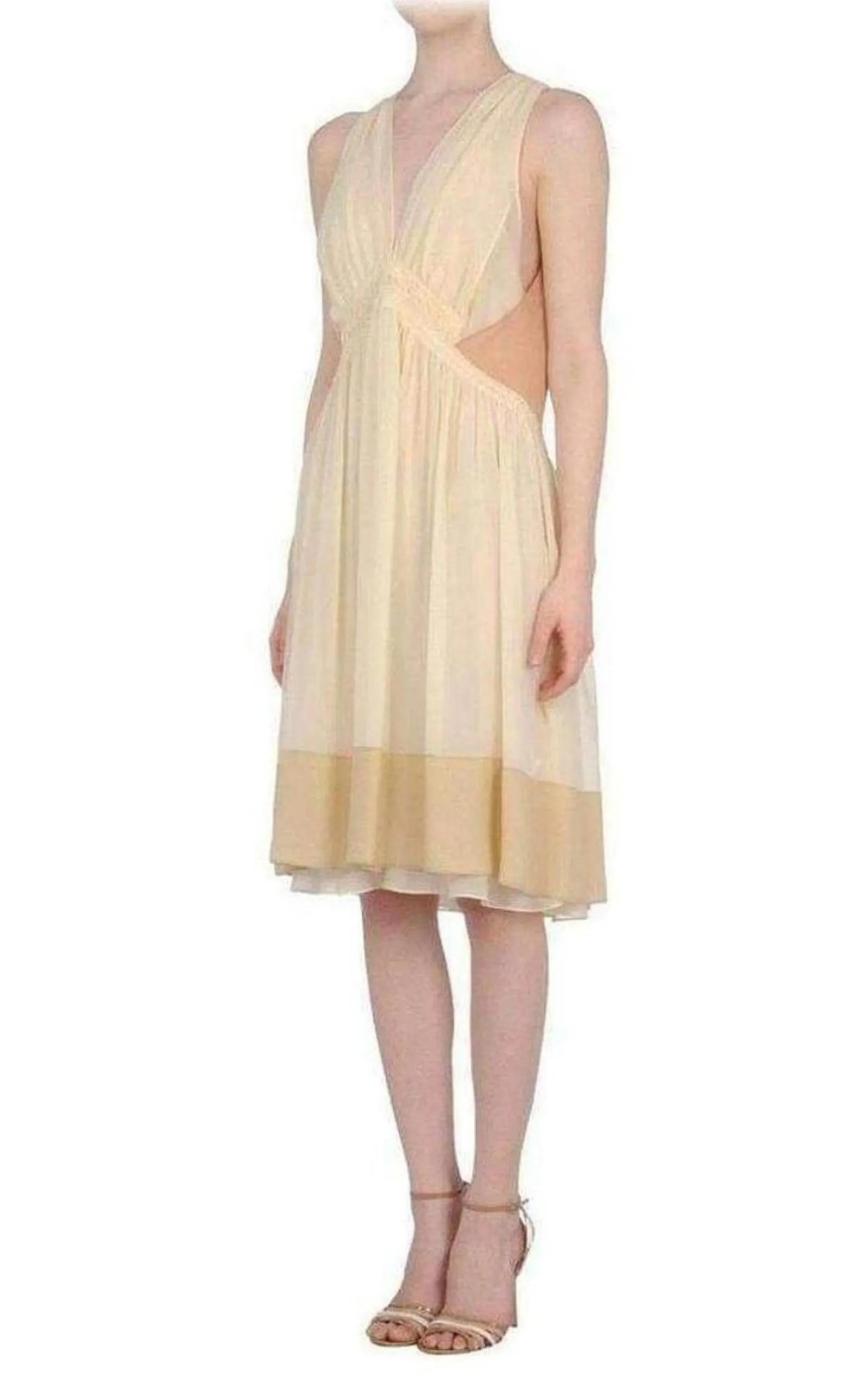 Beige Color Blocked Silk Dress