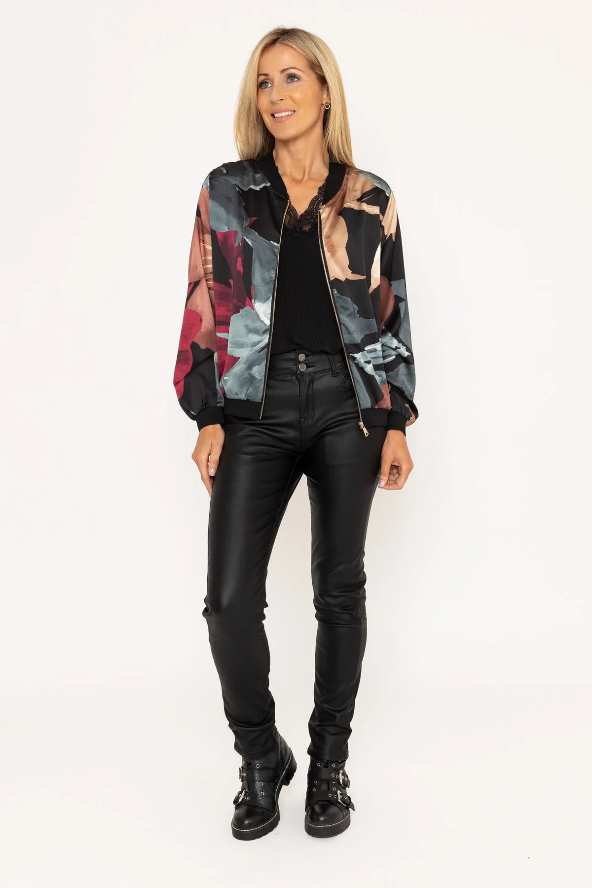 Black & Burgundy Printed Bomber Jacket