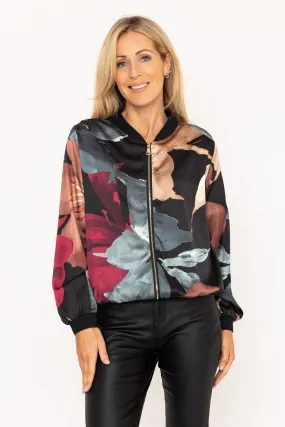 Black & Burgundy Printed Bomber Jacket