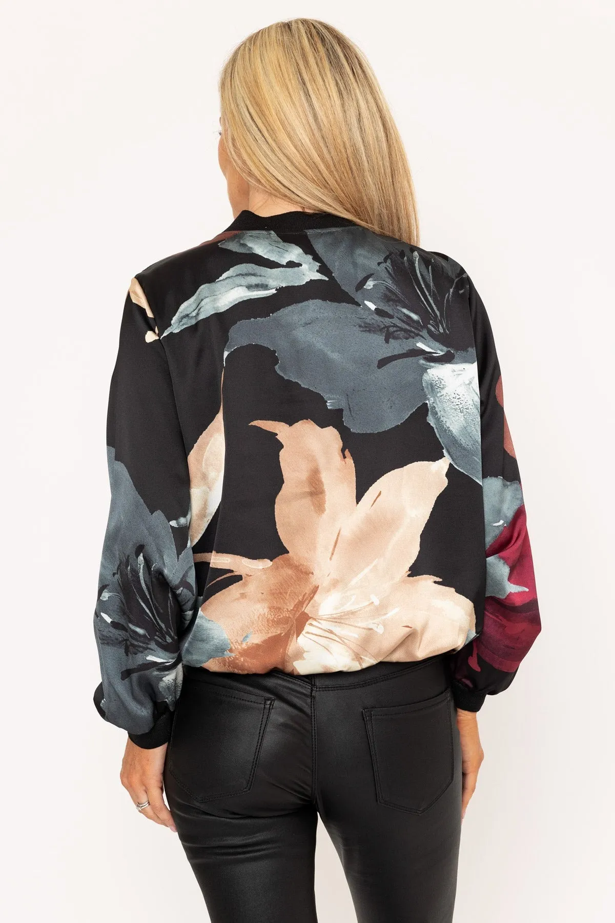 Black & Burgundy Printed Bomber Jacket