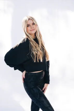 Black Crop Ruff Edge Sweatshirt