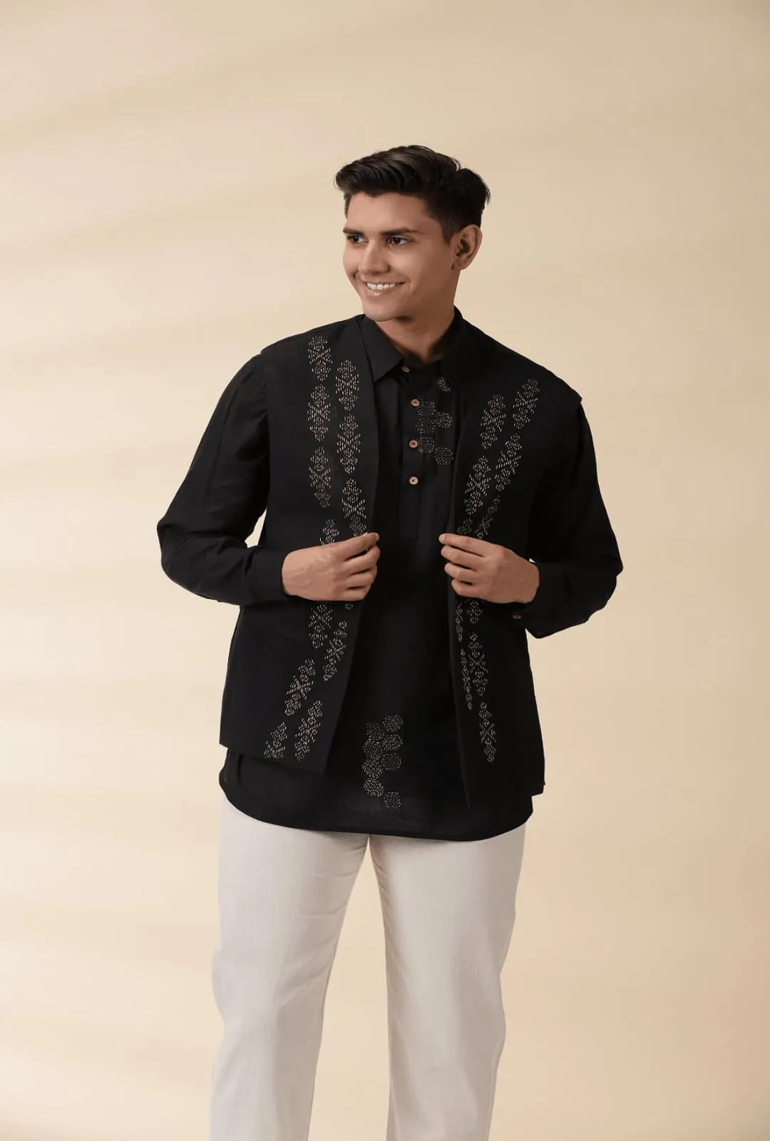 Black Khadi Men Jacket