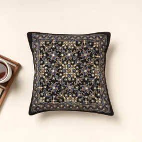 Black - Kutch Neran Hand Embroidery Cotton Cushion Cover (12 x 12 in)