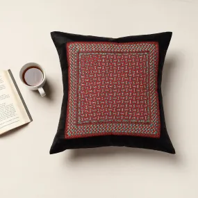 Black - Kutch Neran Hand Embroidery Raw Silk Cushion Cover (16 x 16 in)