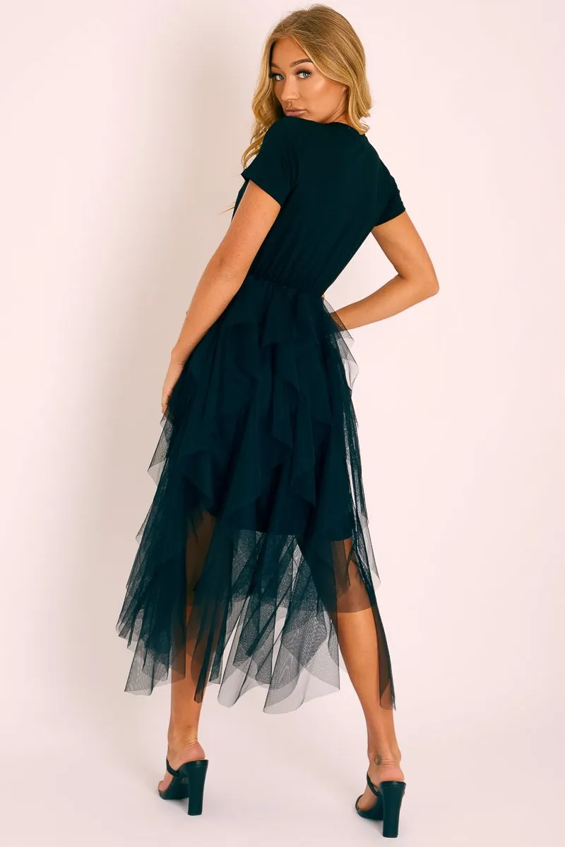 Black Top Black Tulle Skirt Dress - Pola