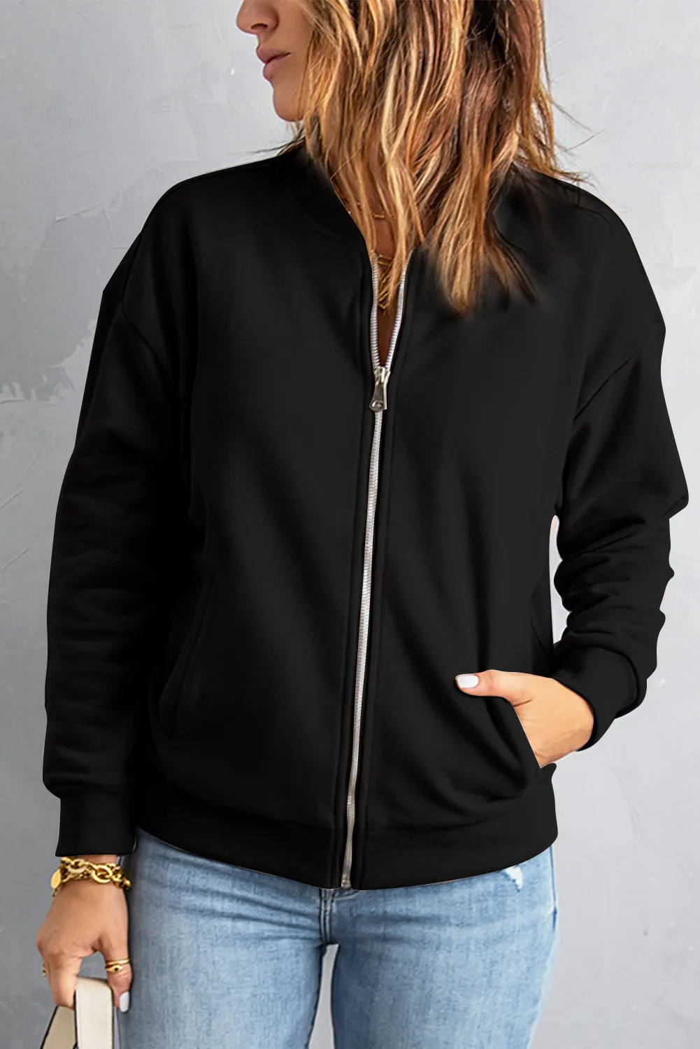 Black Zip-Up Jacket With Pocket