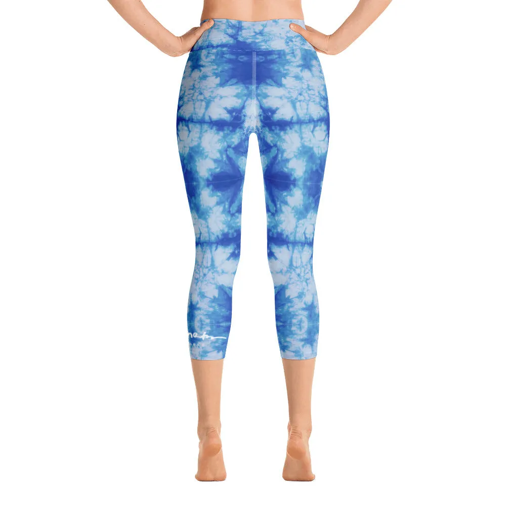 Blue Tie Dye Yoga Capri Leggings