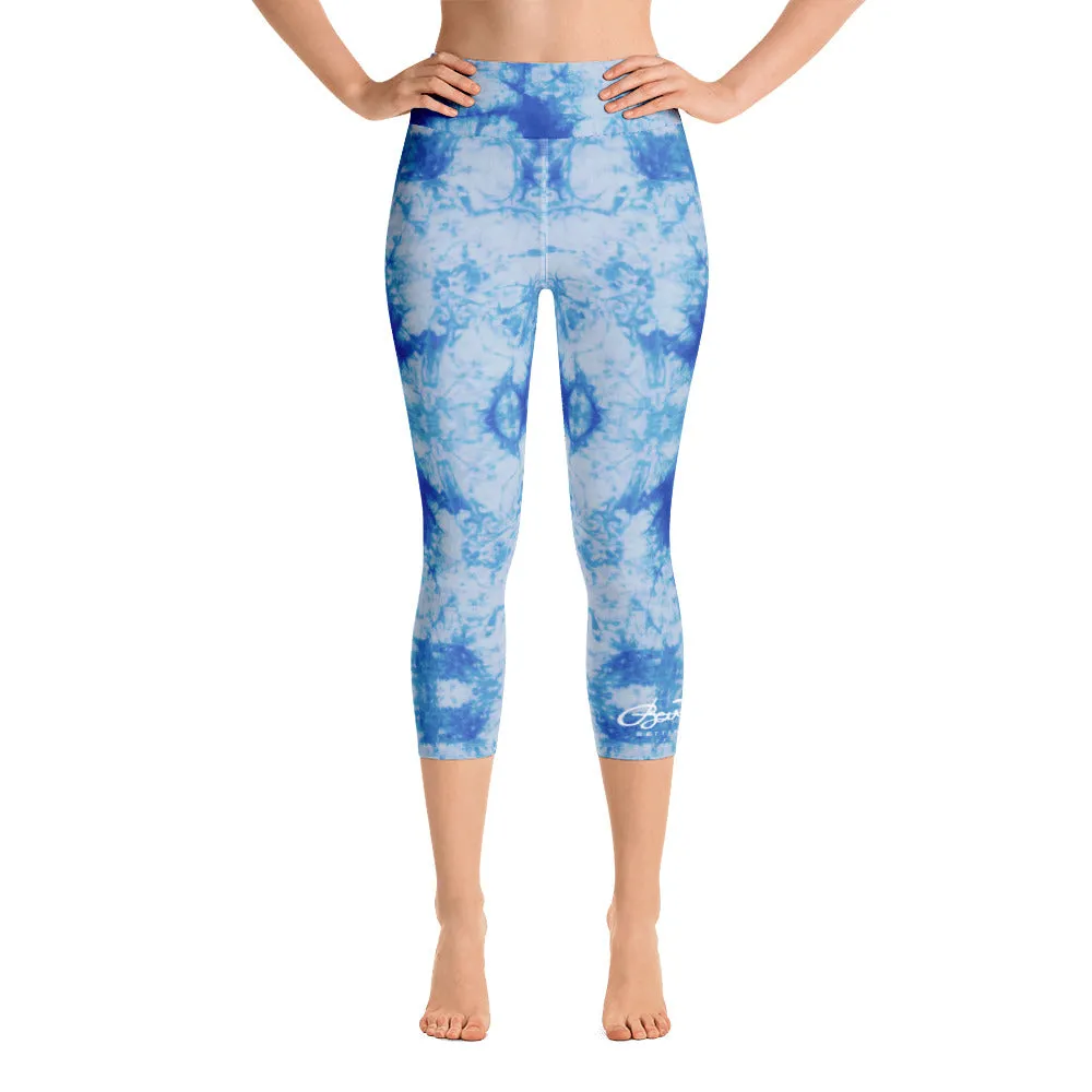 Blue Tie Dye Yoga Capri Leggings