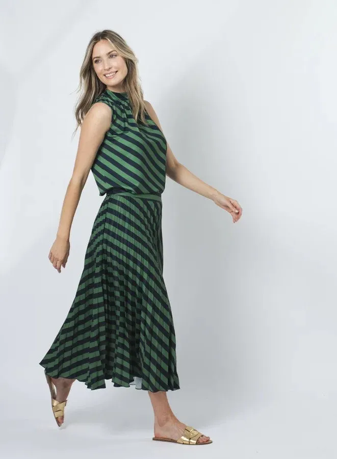 Brigette Skirt - Navy & Green Stripe