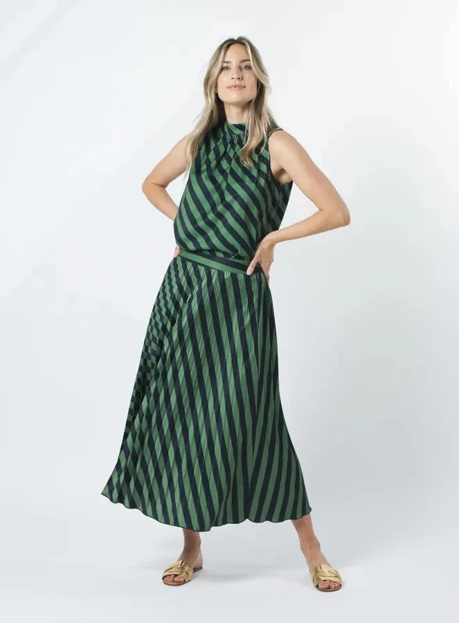 Brigette Skirt - Navy & Green Stripe