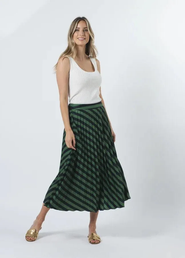 Brigette Skirt - Navy & Green Stripe