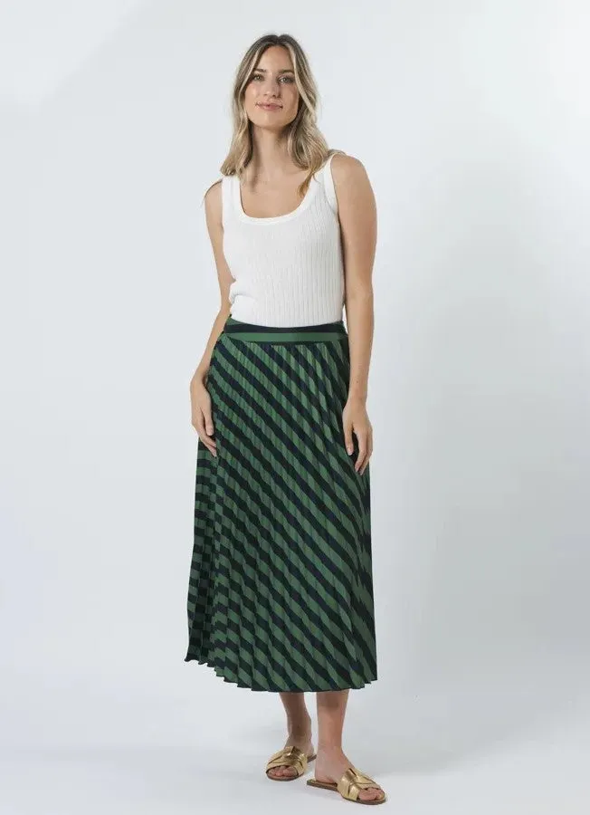 Brigette Skirt - Navy & Green Stripe