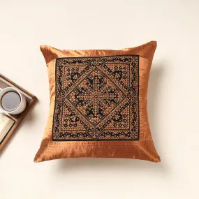 Brown - Kutch Neran Hand Embroidery Mashru Silk Cushion Cover (16 x 16 in)