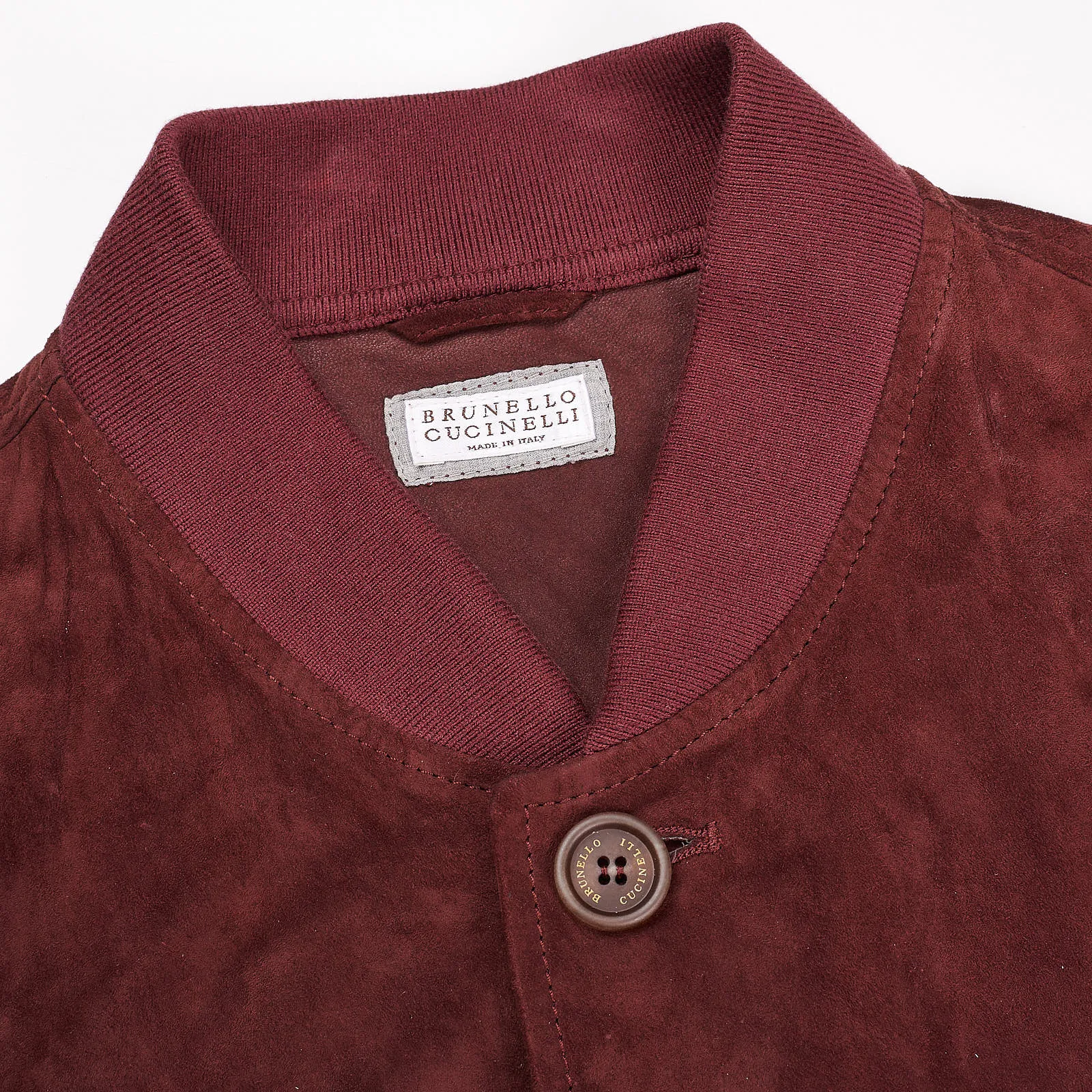 BRUNELLO CUCINELLI Burgundy Suede Leather Unlined Flight Bomber Jacket Size L