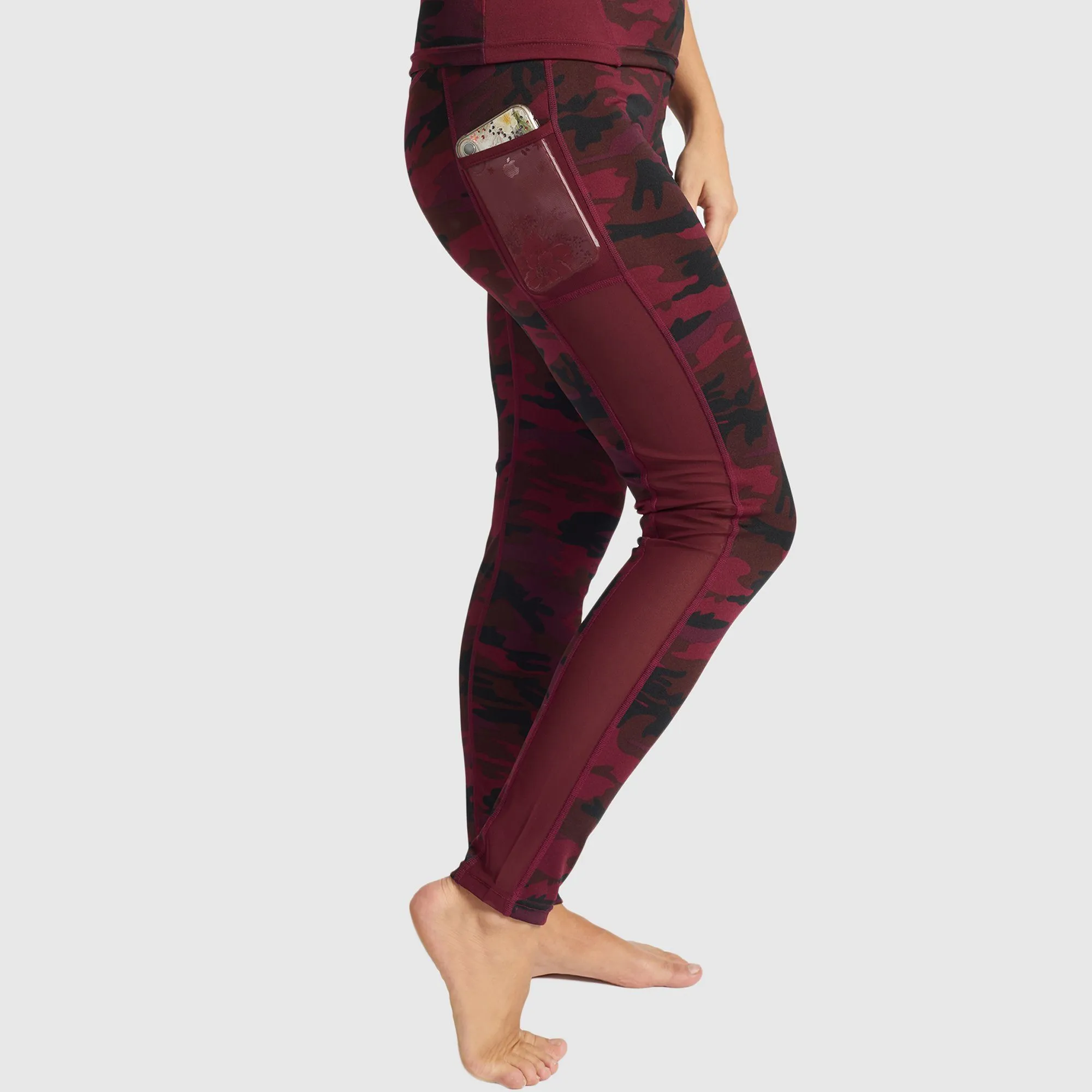 Burgundy Camo Leggings with Mesh