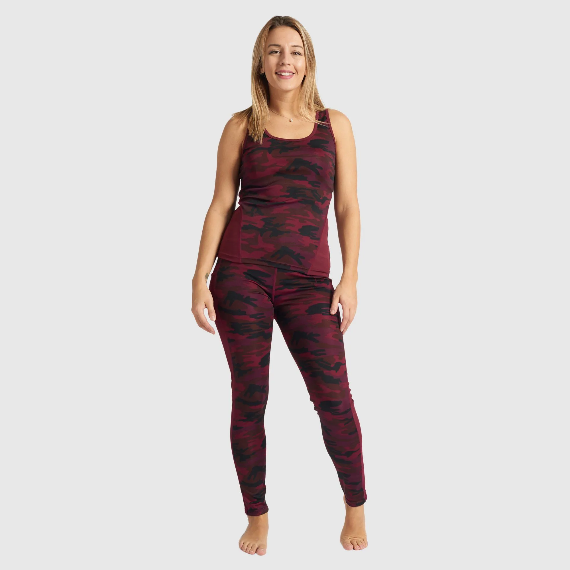 Burgundy Camo Leggings with Mesh