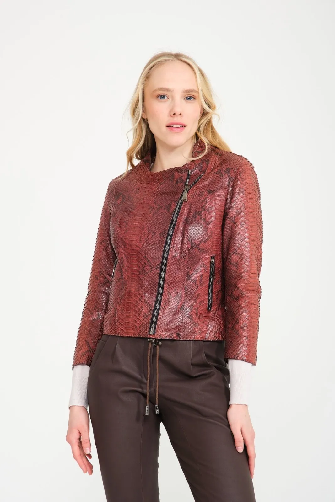 Burgundy Python Leather Jacket